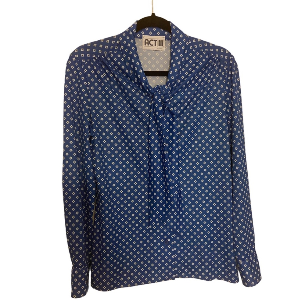 Vintage Retro 1970s Tie-Neck Polyester Blouse